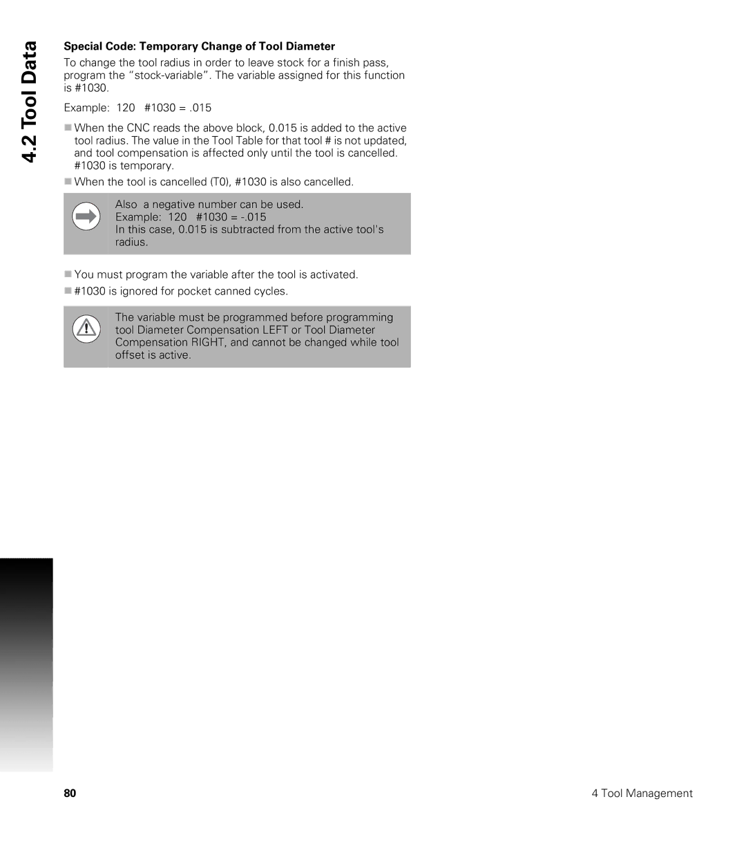 Acu-Rite CNC 3500i user manual Special Code Temporary Change of Tool Diameter 