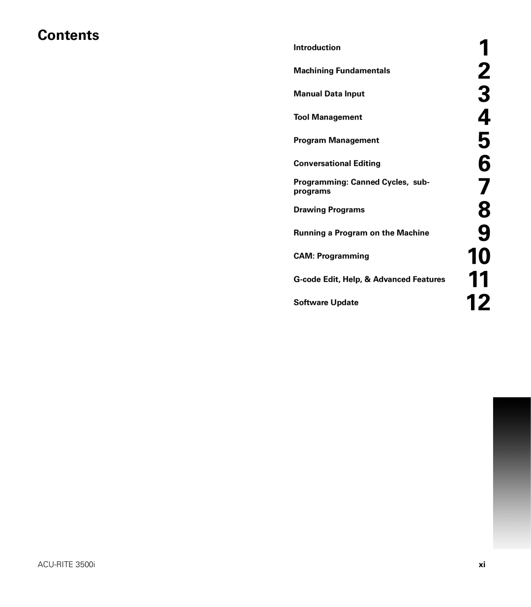 Acu-Rite CNC 3500i user manual Contents 