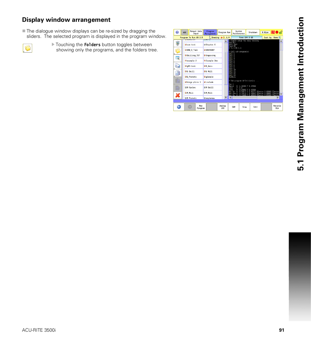 Acu-Rite CNC 3500i user manual Display window arrangement 