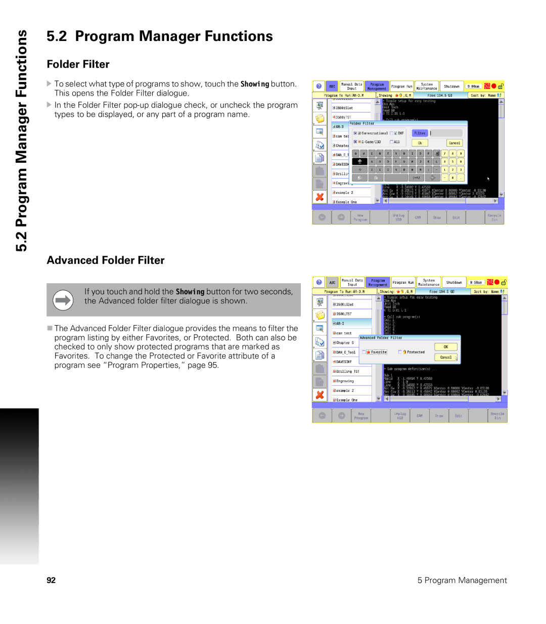 Acu-Rite CNC 3500i user manual Program Manager Functions, Advanced Folder Filter 