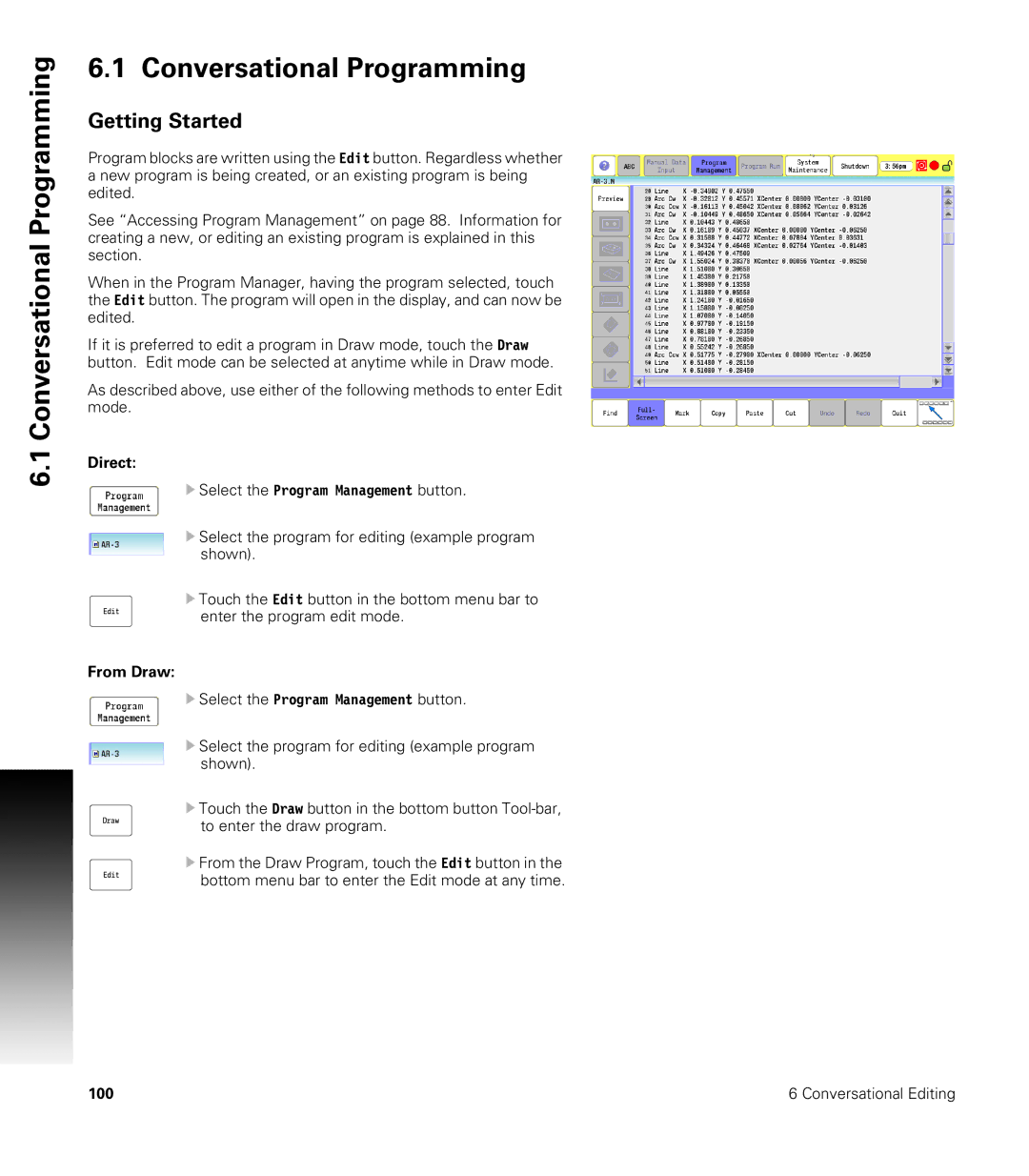 Acu-Rite CNC 3500i user manual Conversational Programming, Getting Started, Direct, From Draw 