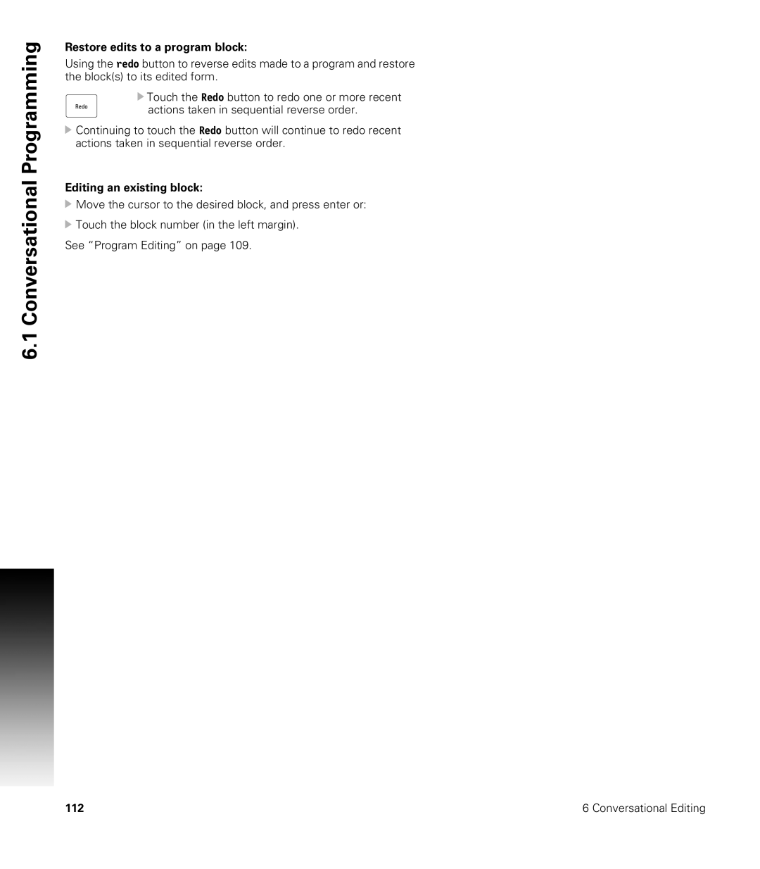 Acu-Rite CNC 3500i user manual Restore edits to a program block, Editing an existing block 