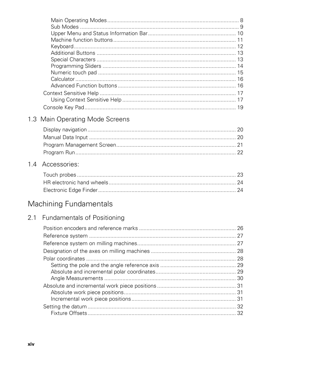 Acu-Rite CNC 3500i user manual Machining Fundamentals, Xiv 