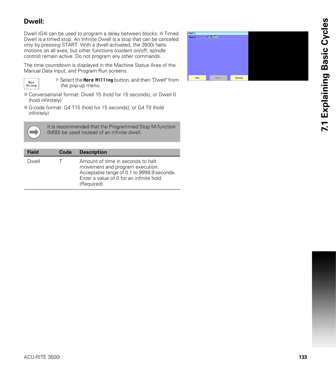 Acu-Rite CNC 3500i user manual Dwell, 133 