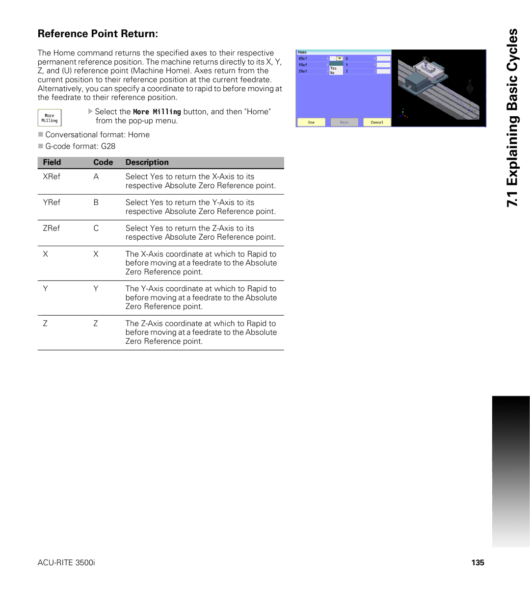 Acu-Rite CNC 3500i user manual Reference Point Return, 135 