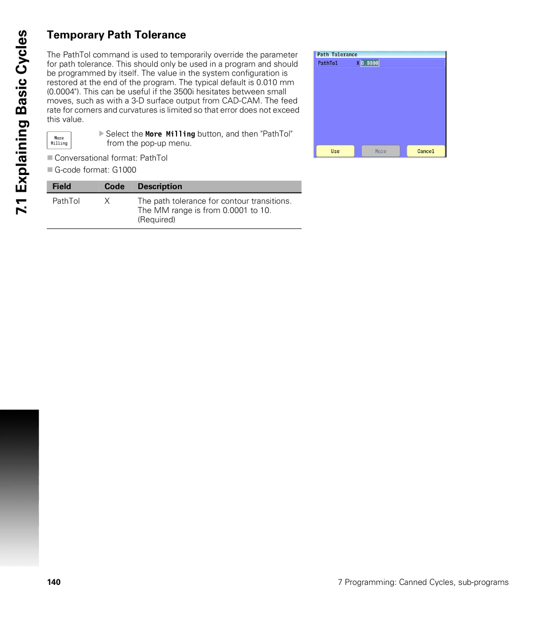 Acu-Rite CNC 3500i user manual Temporary Path Tolerance 