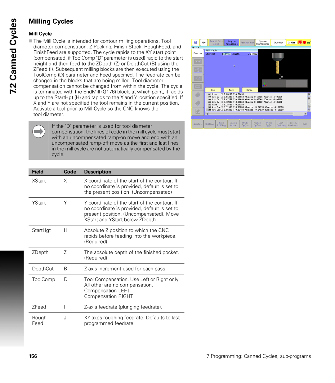 Acu-Rite CNC 3500i user manual Milling Cycles, Mill Cycle 