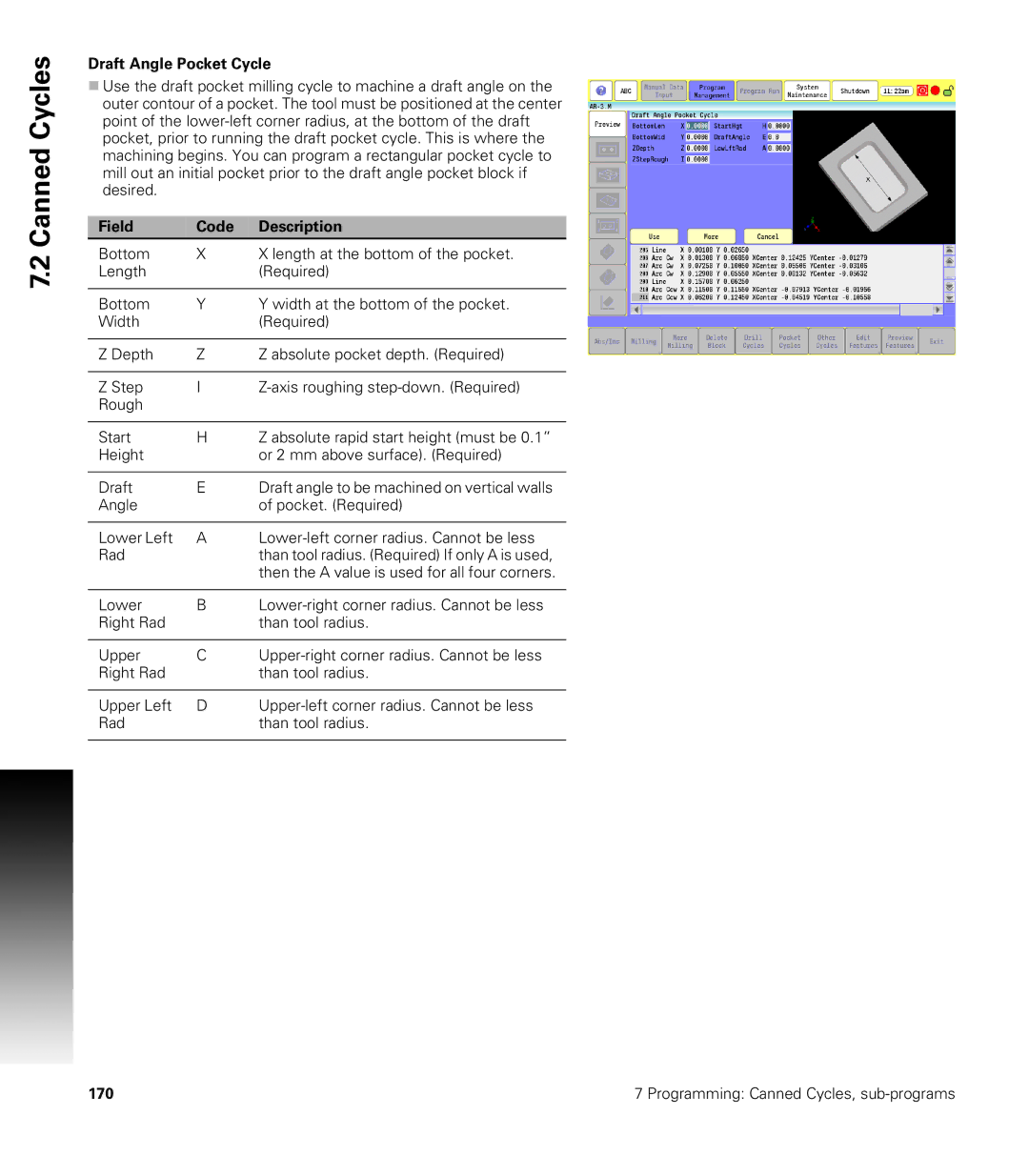 Acu-Rite CNC 3500i user manual Draft Angle Pocket Cycle 