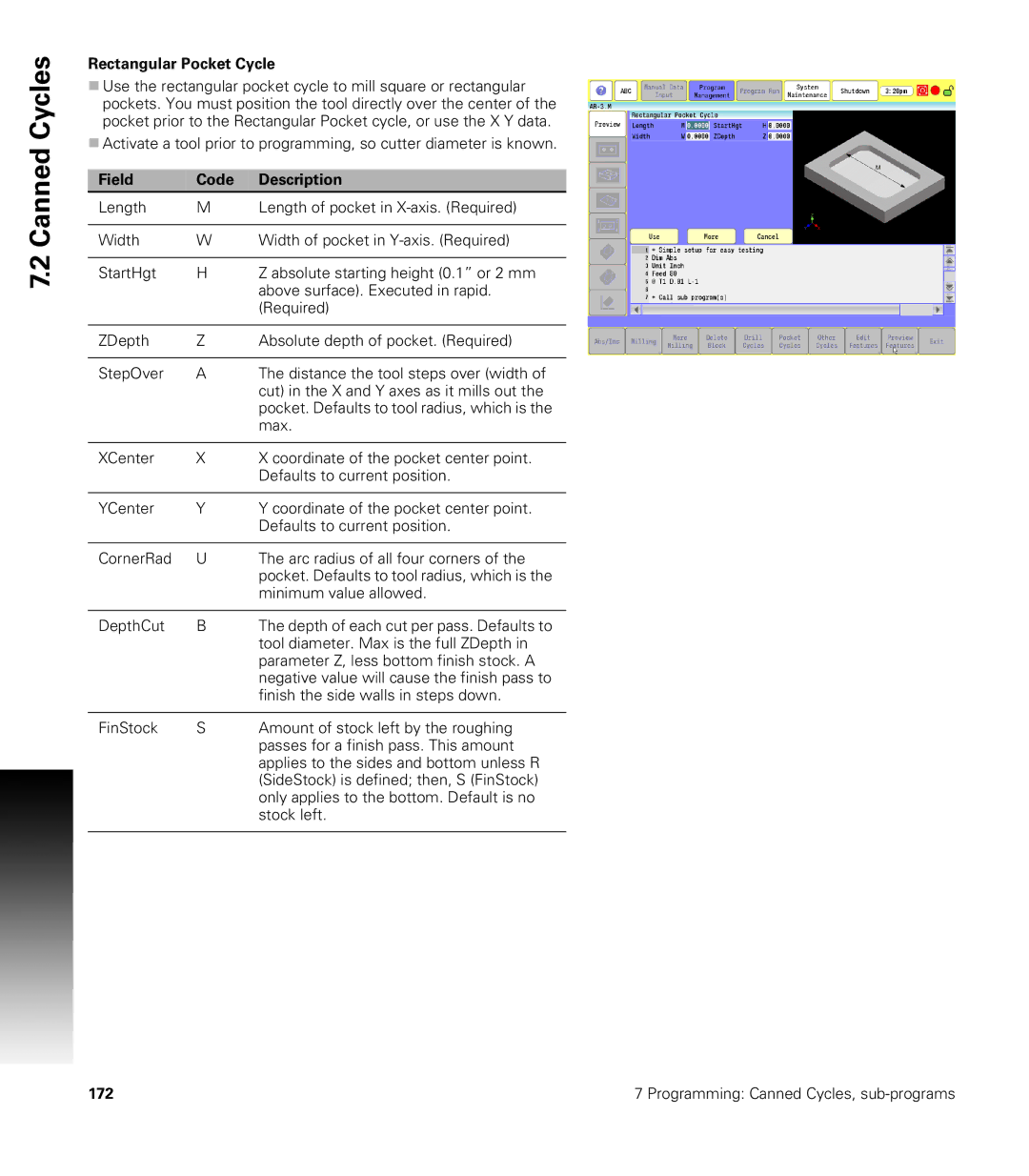 Acu-Rite CNC 3500i user manual Rectangular Pocket Cycle 