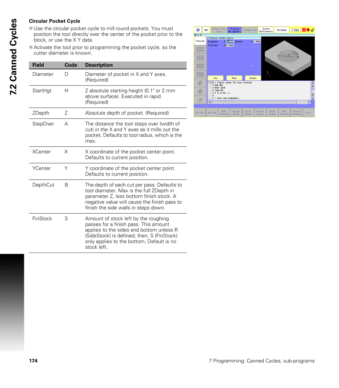 Acu-Rite CNC 3500i user manual Circular Pocket Cycle 