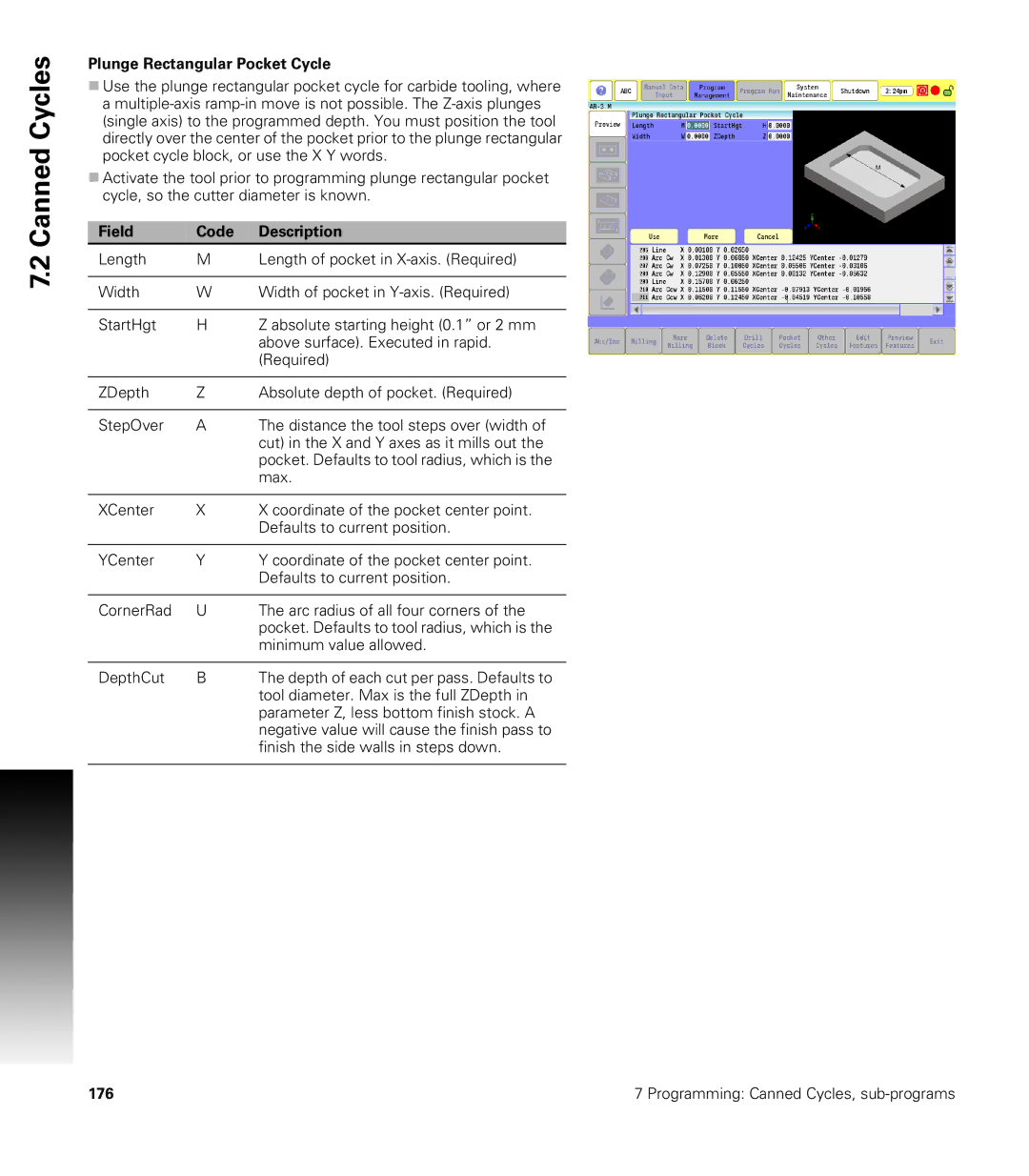 Acu-Rite CNC 3500i user manual Plunge Rectangular Pocket Cycle 