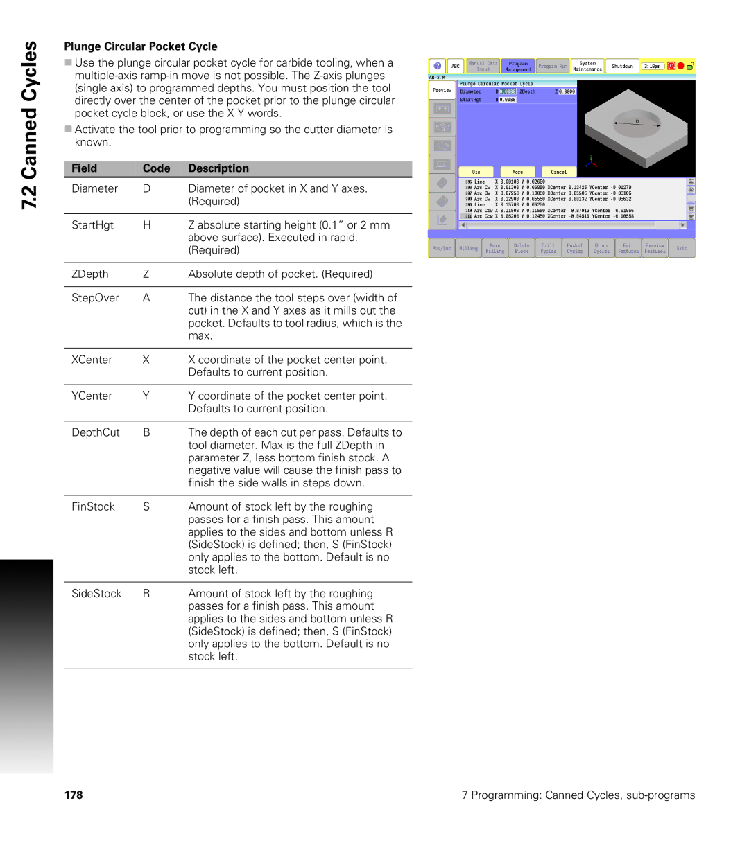 Acu-Rite CNC 3500i user manual Plunge Circular Pocket Cycle 