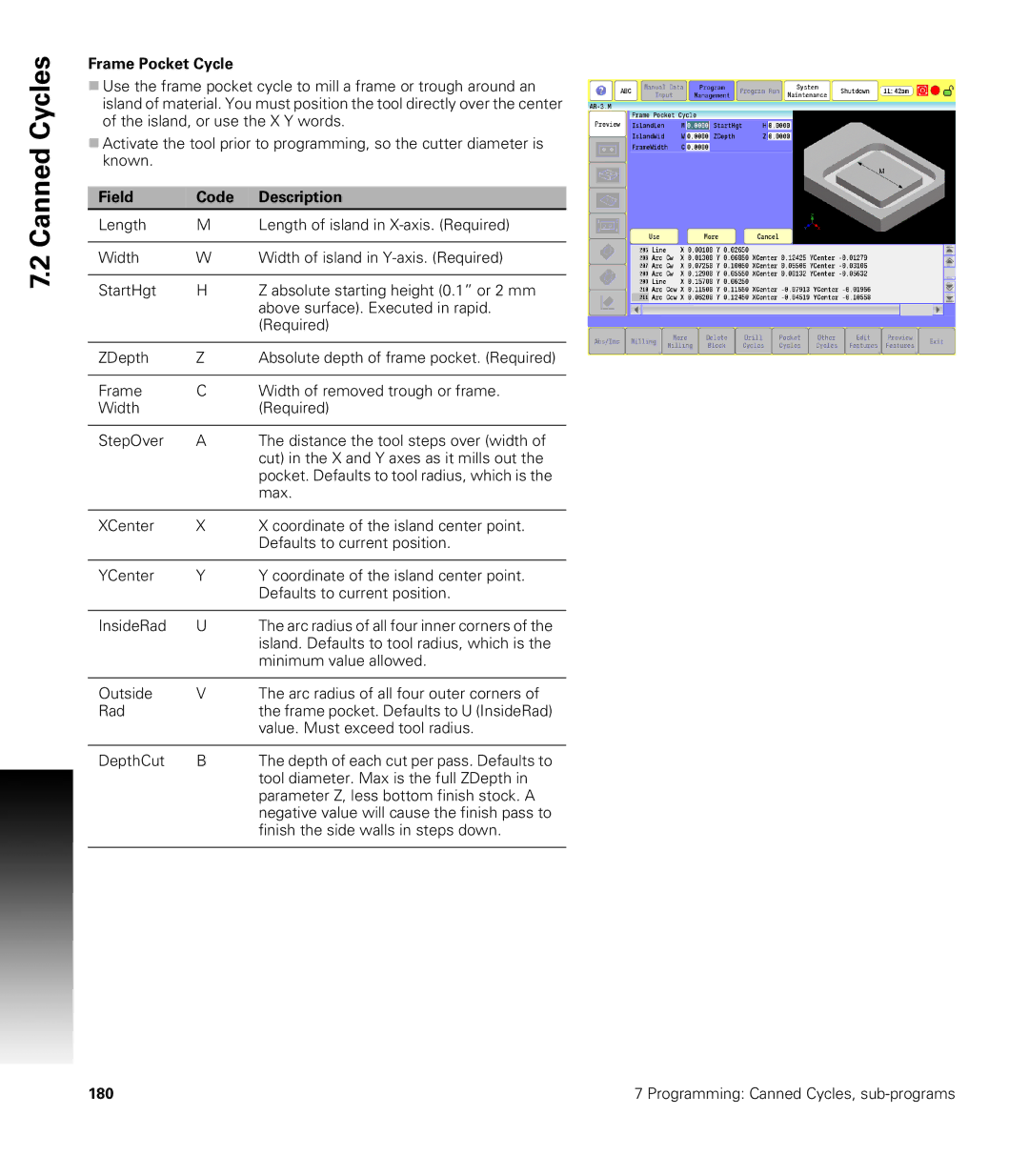 Acu-Rite CNC 3500i user manual Frame Pocket Cycle 