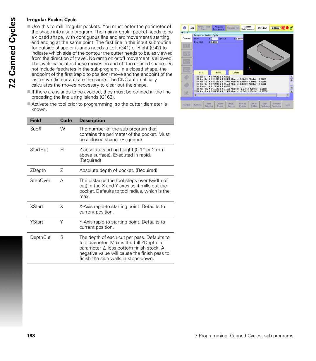 Acu-Rite CNC 3500i user manual Irregular Pocket Cycle 