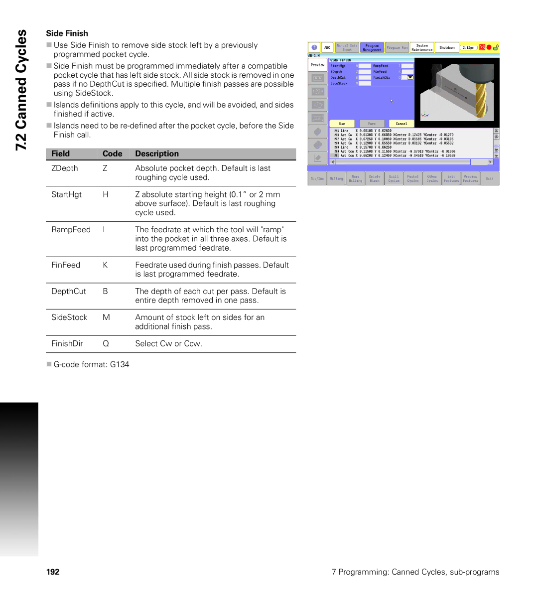 Acu-Rite CNC 3500i user manual Side Finish 