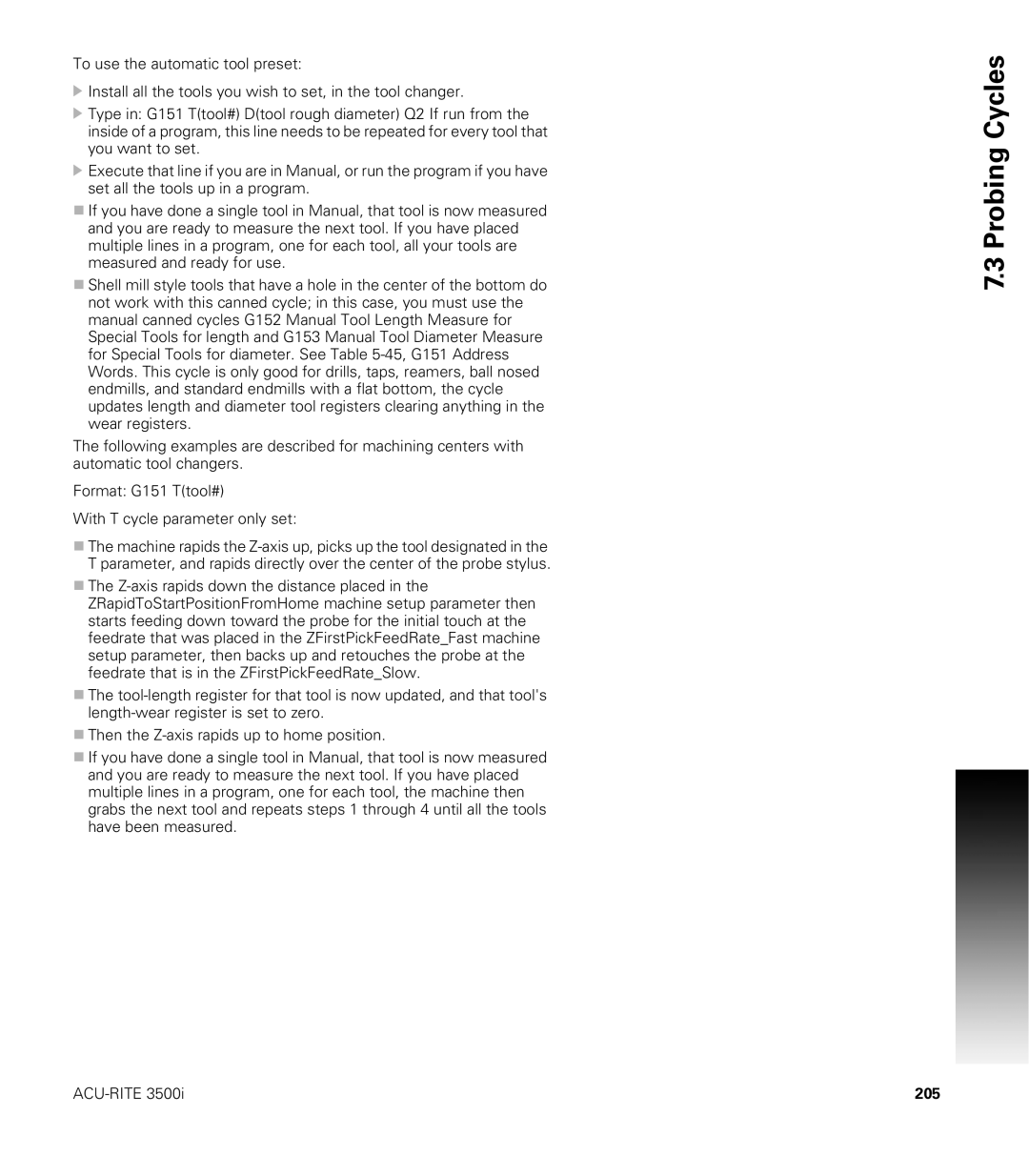 Acu-Rite CNC 3500i user manual 205 