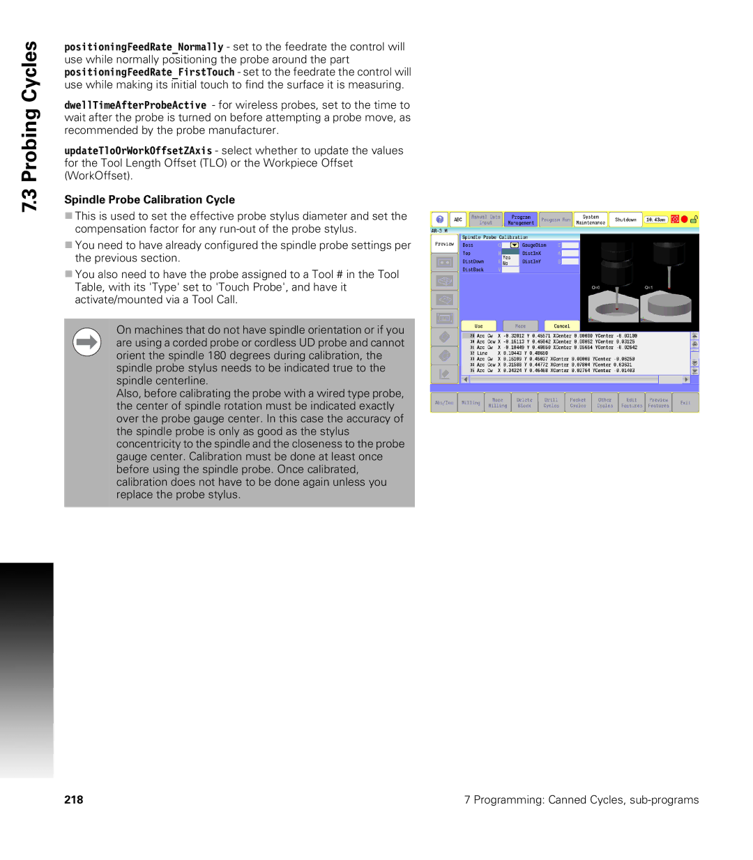 Acu-Rite CNC 3500i user manual Spindle Probe Calibration Cycle 