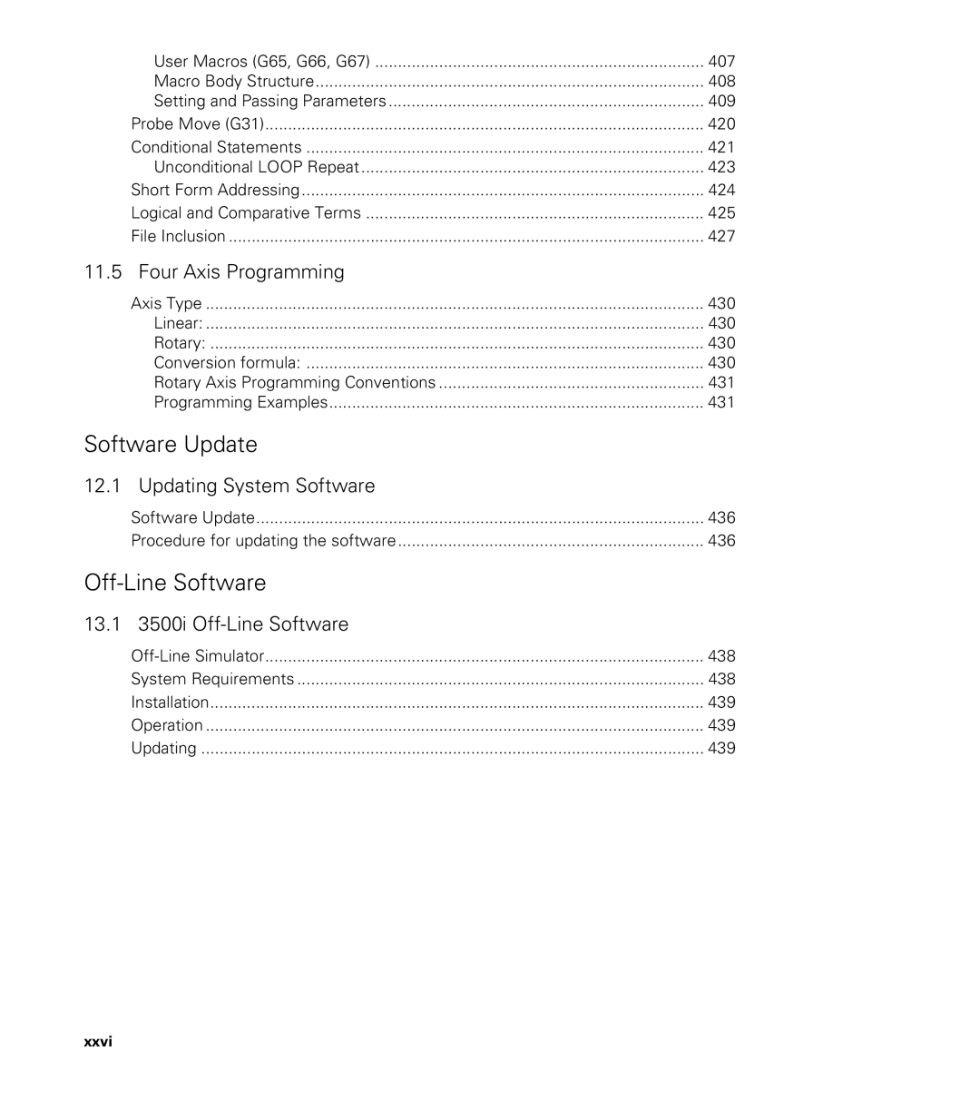 Acu-Rite CNC 3500i user manual Four Axis Programming, Xxvi 