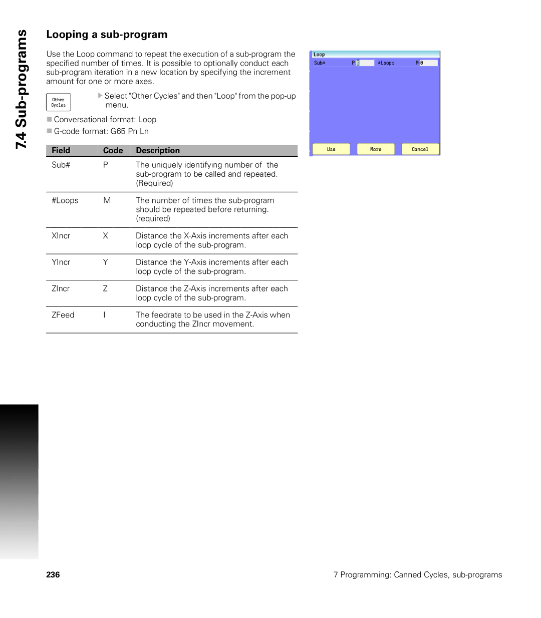 Acu-Rite CNC 3500i user manual Looping a sub-program 