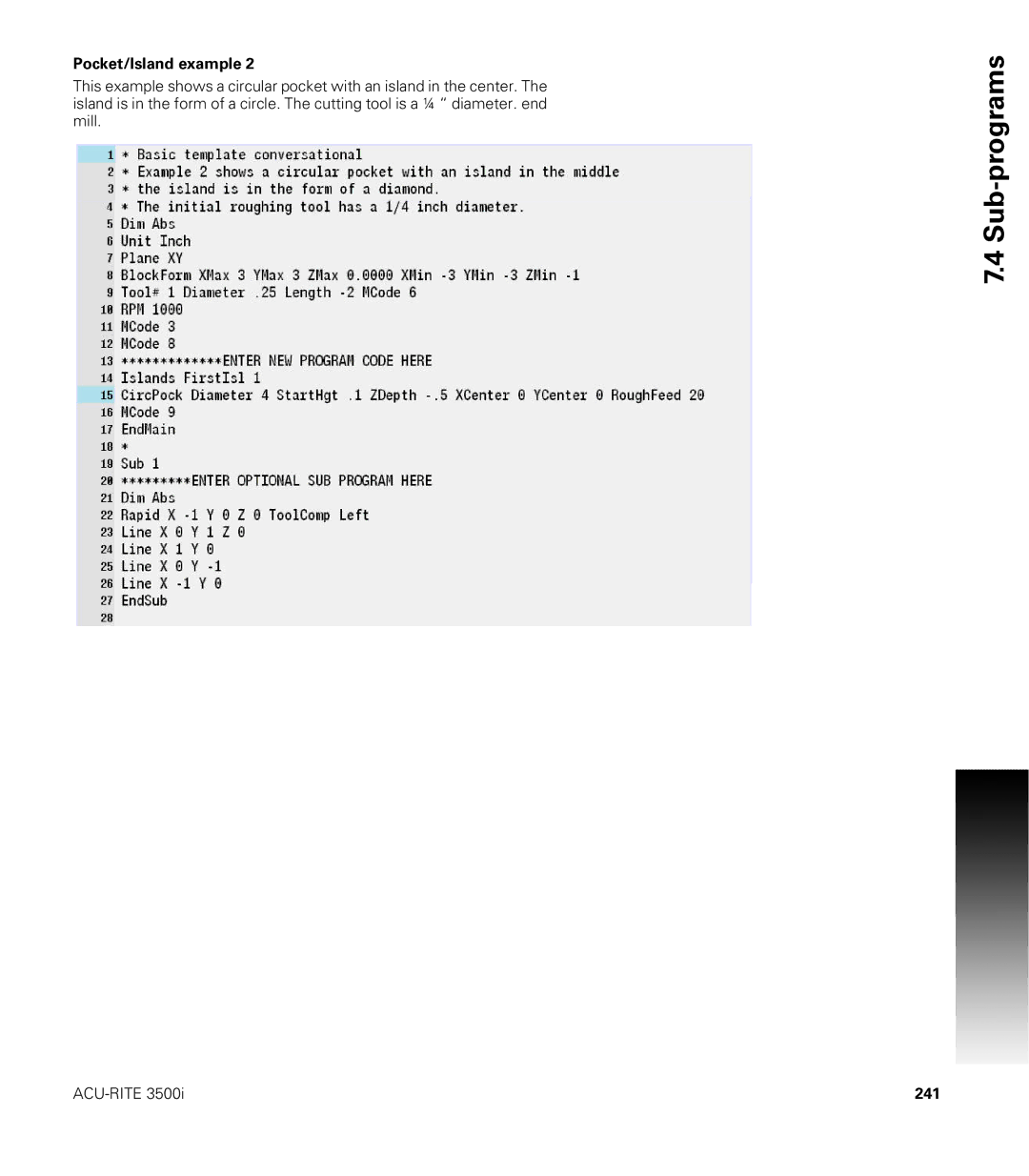 Acu-Rite CNC 3500i user manual 241 