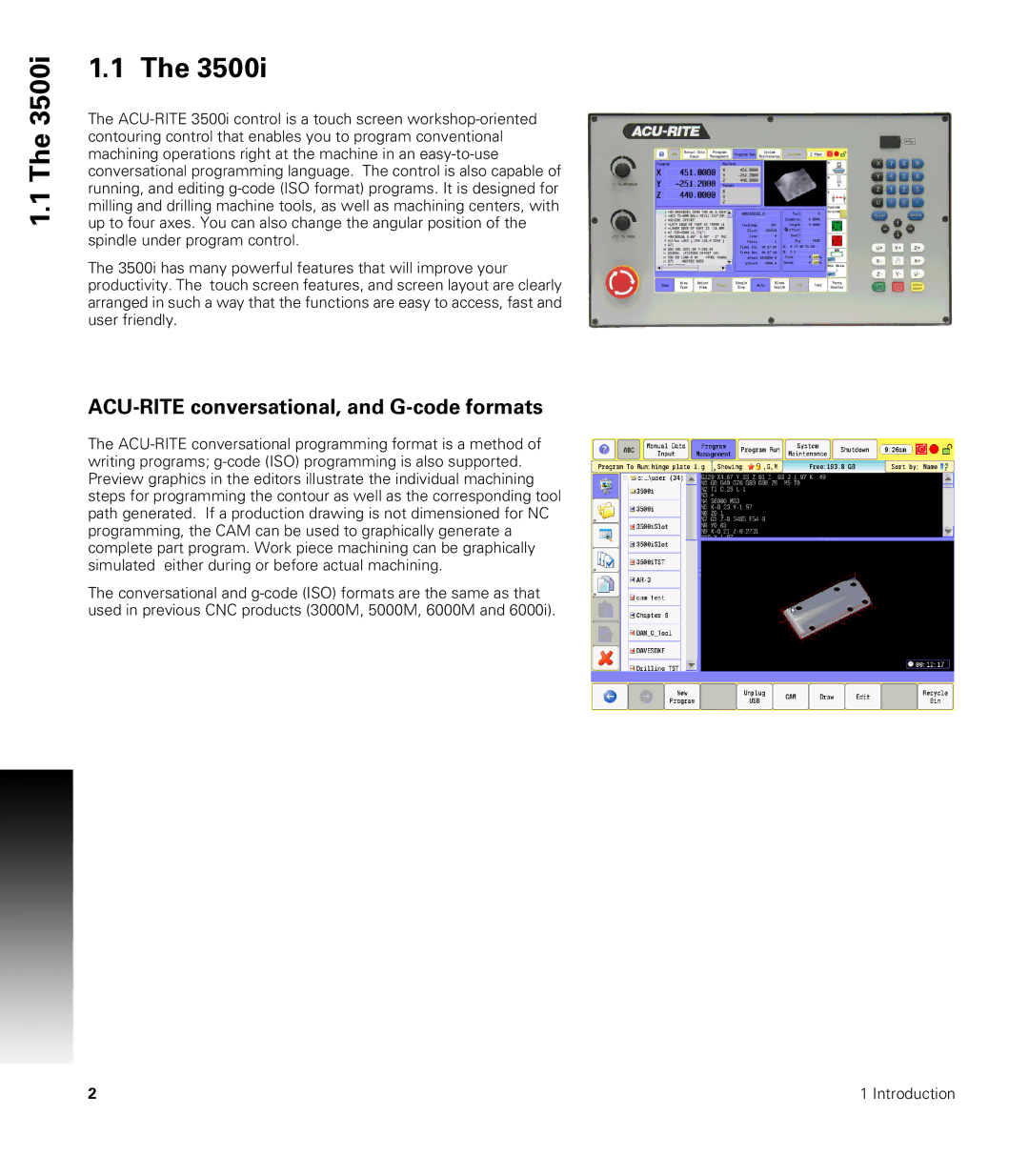 Acu-Rite CNC 3500i user manual ACU-RITE conversational, and G-code formats, Introduction 