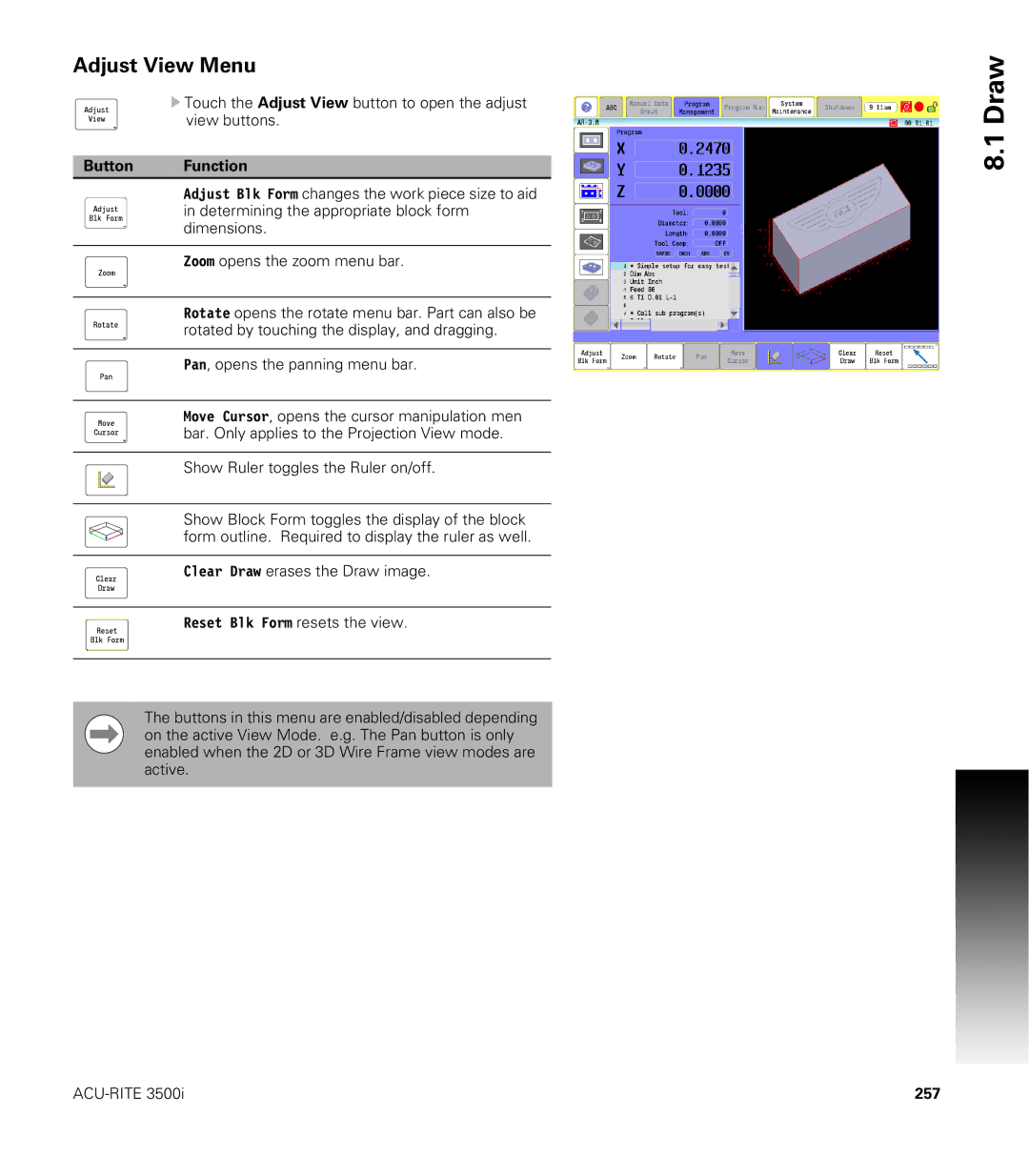 Acu-Rite CNC 3500i user manual Adjust View Menu, 257 