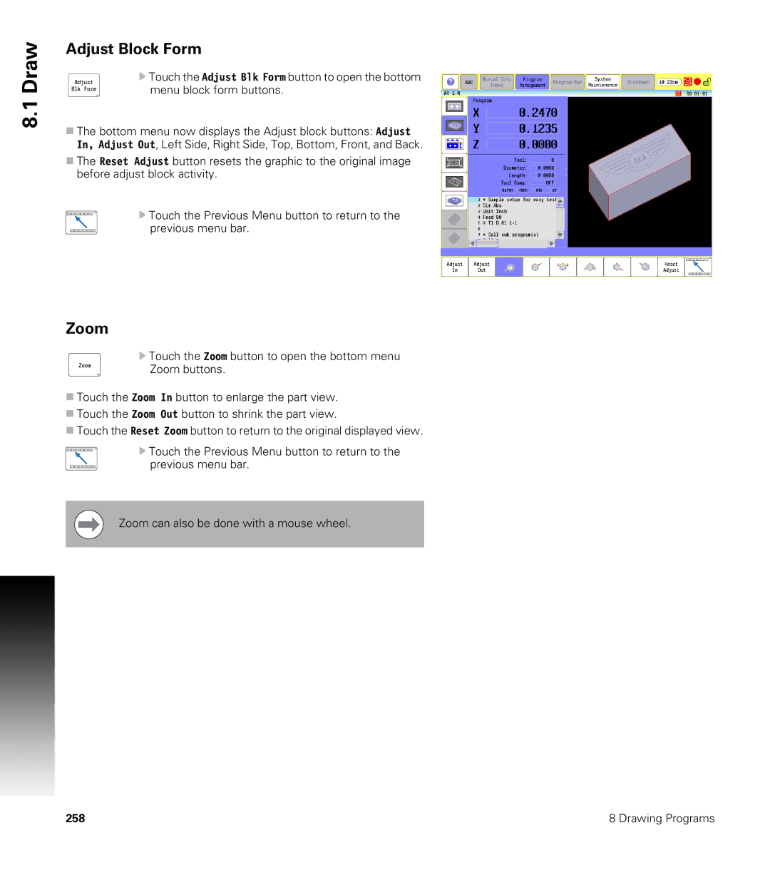 Acu-Rite CNC 3500i user manual Adjust Block Form, Zoom 