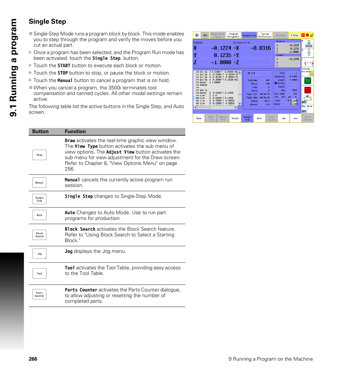 Acu-Rite CNC 3500i user manual Single Step, Button Function 