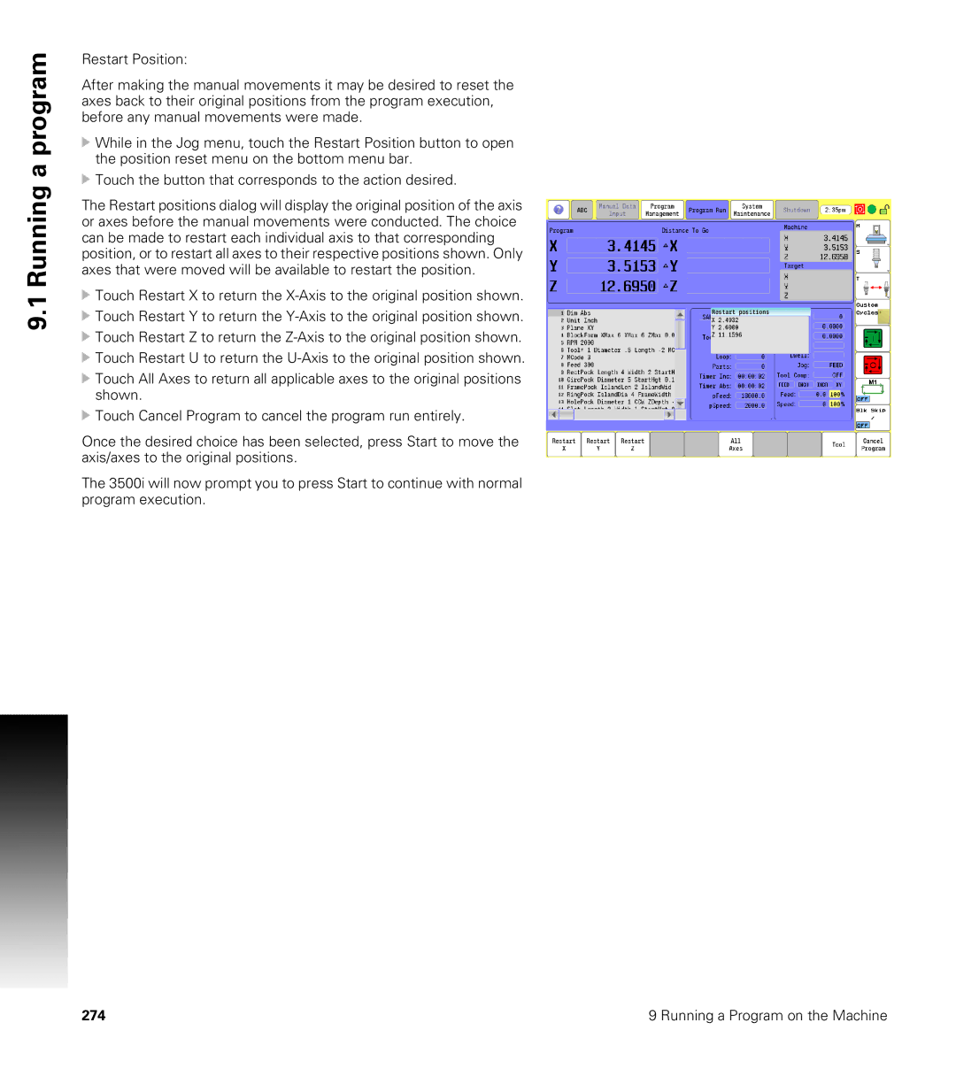 Acu-Rite CNC 3500i user manual Running a Program on the Machine 