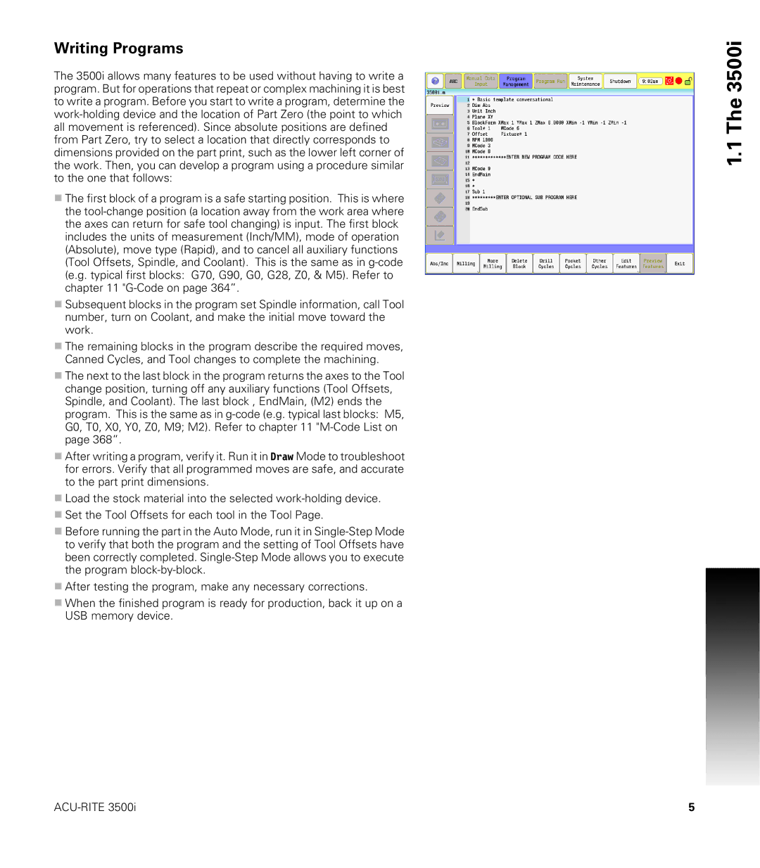 Acu-Rite CNC 3500i user manual Writing Programs 