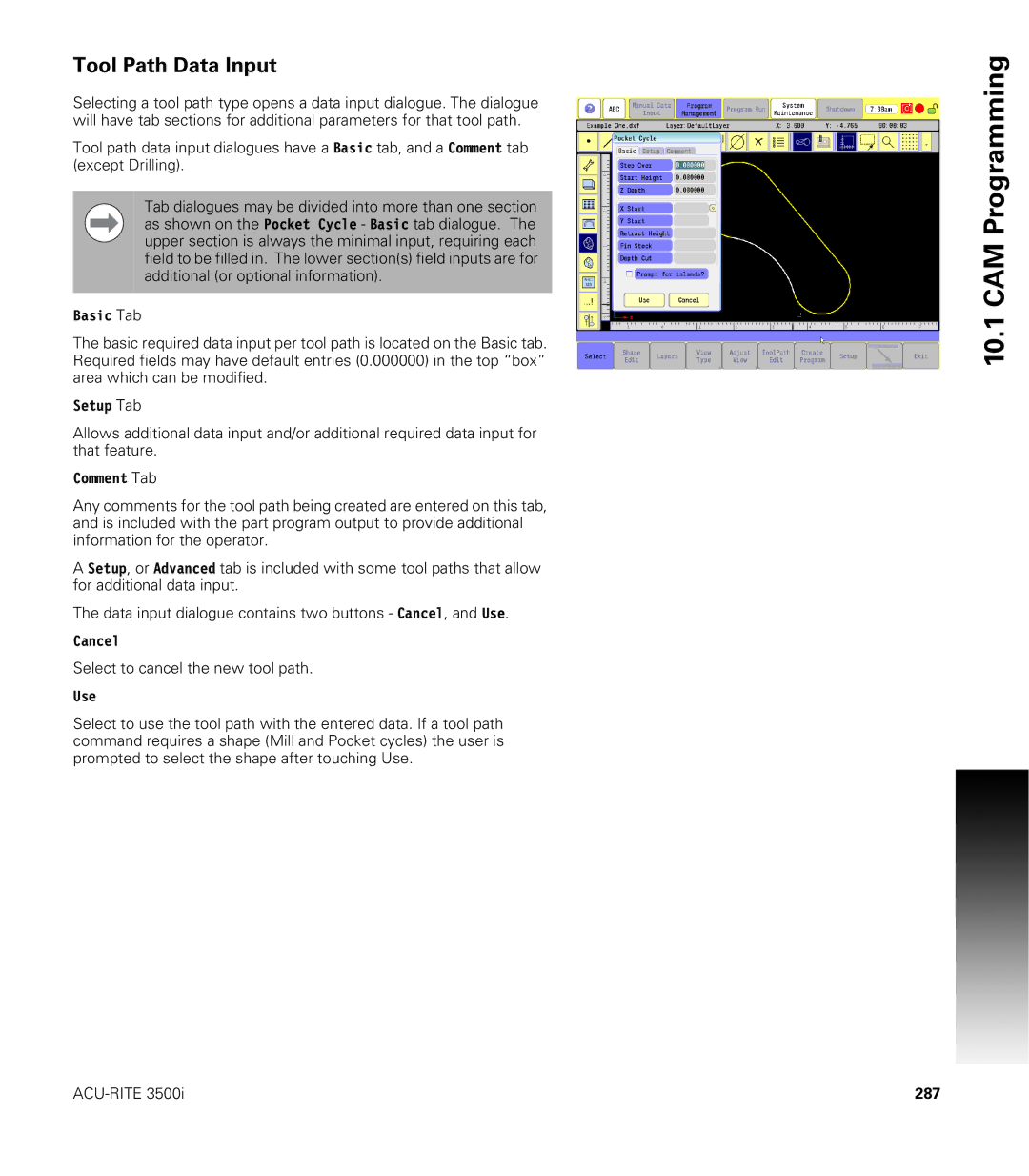 Acu-Rite CNC 3500i user manual Tool Path Data Input, 287 