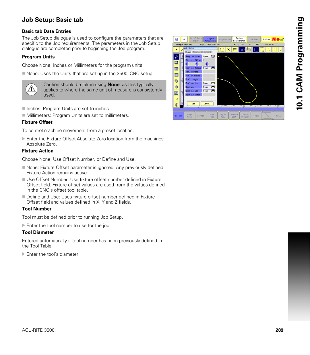 Acu-Rite CNC 3500i user manual Job Setup Basic tab 