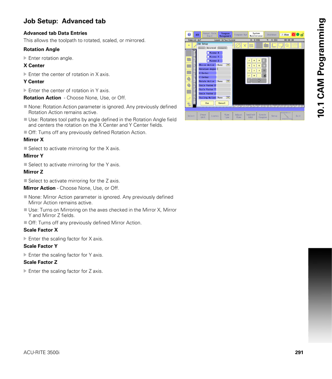 Acu-Rite CNC 3500i user manual Job Setup Advanced tab 