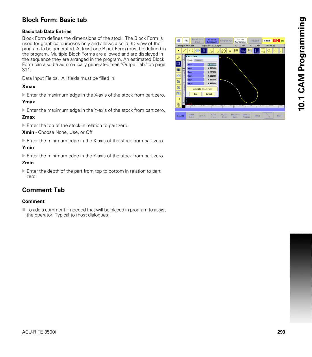 Acu-Rite CNC 3500i user manual Block Form Basic tab 