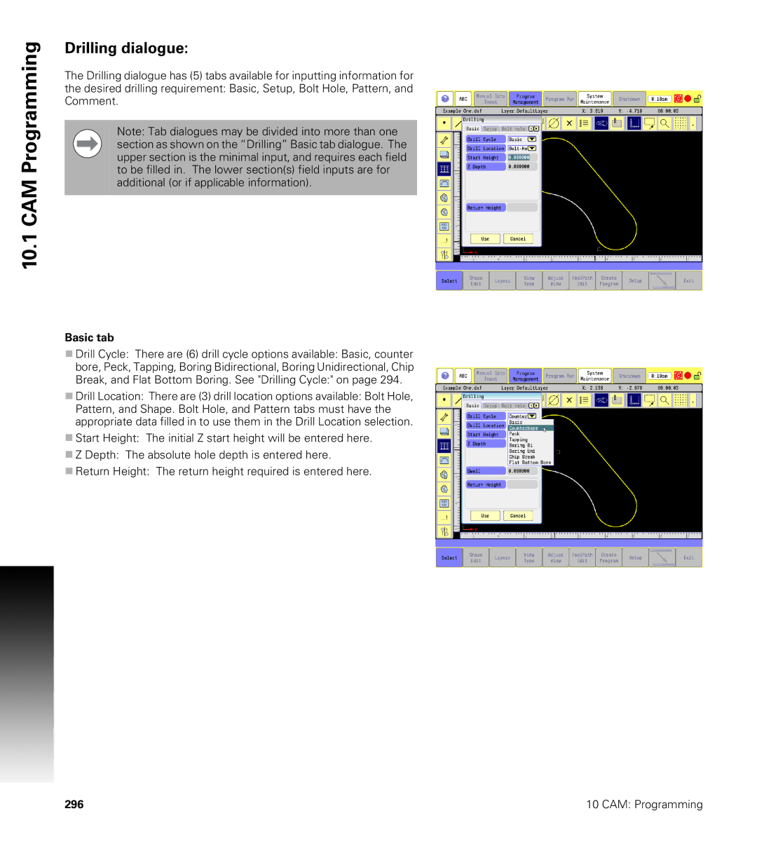 Acu-Rite CNC 3500i user manual Drilling dialogue, Basic tab 