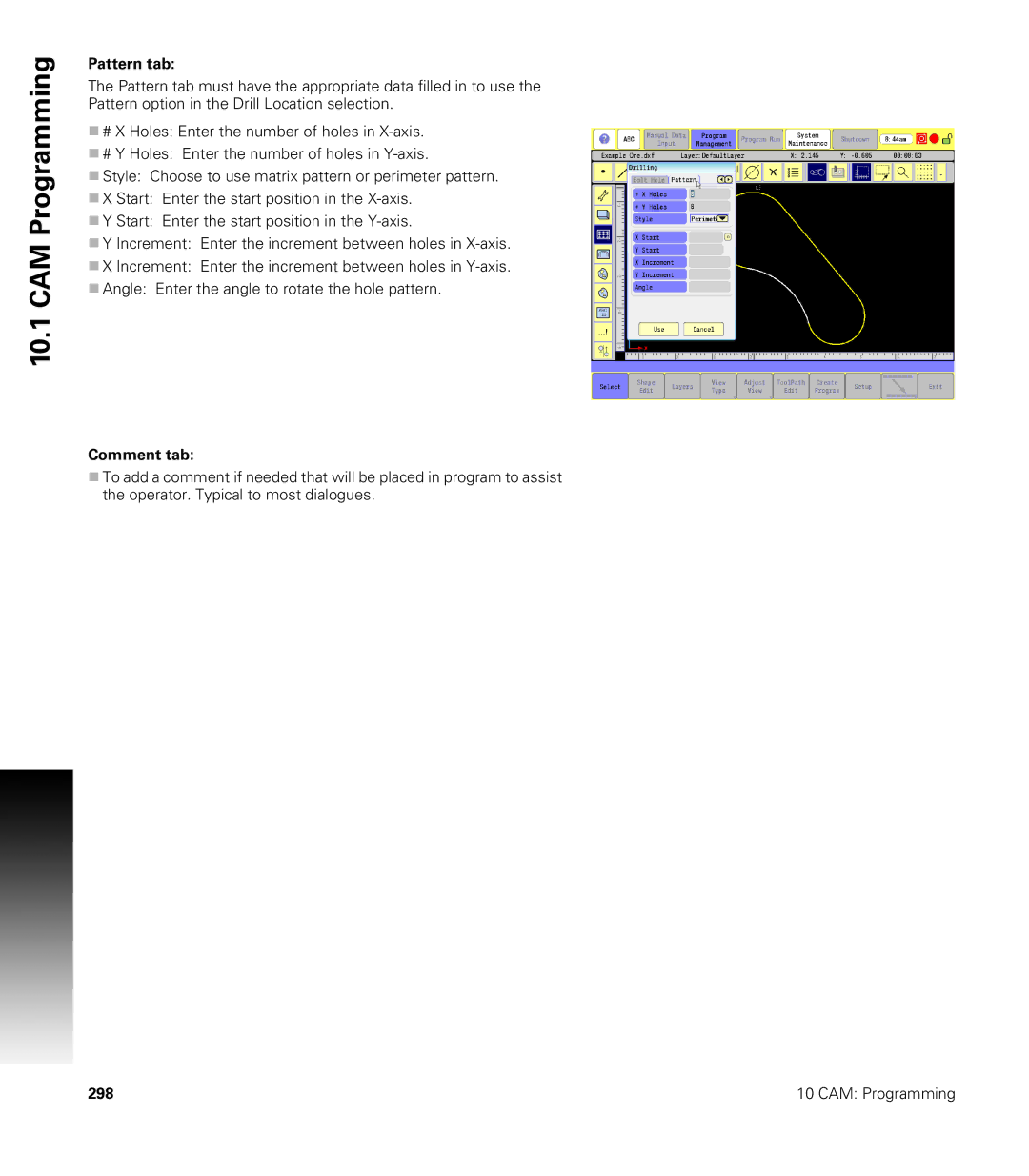 Acu-Rite CNC 3500i user manual Pattern tab, Comment tab 