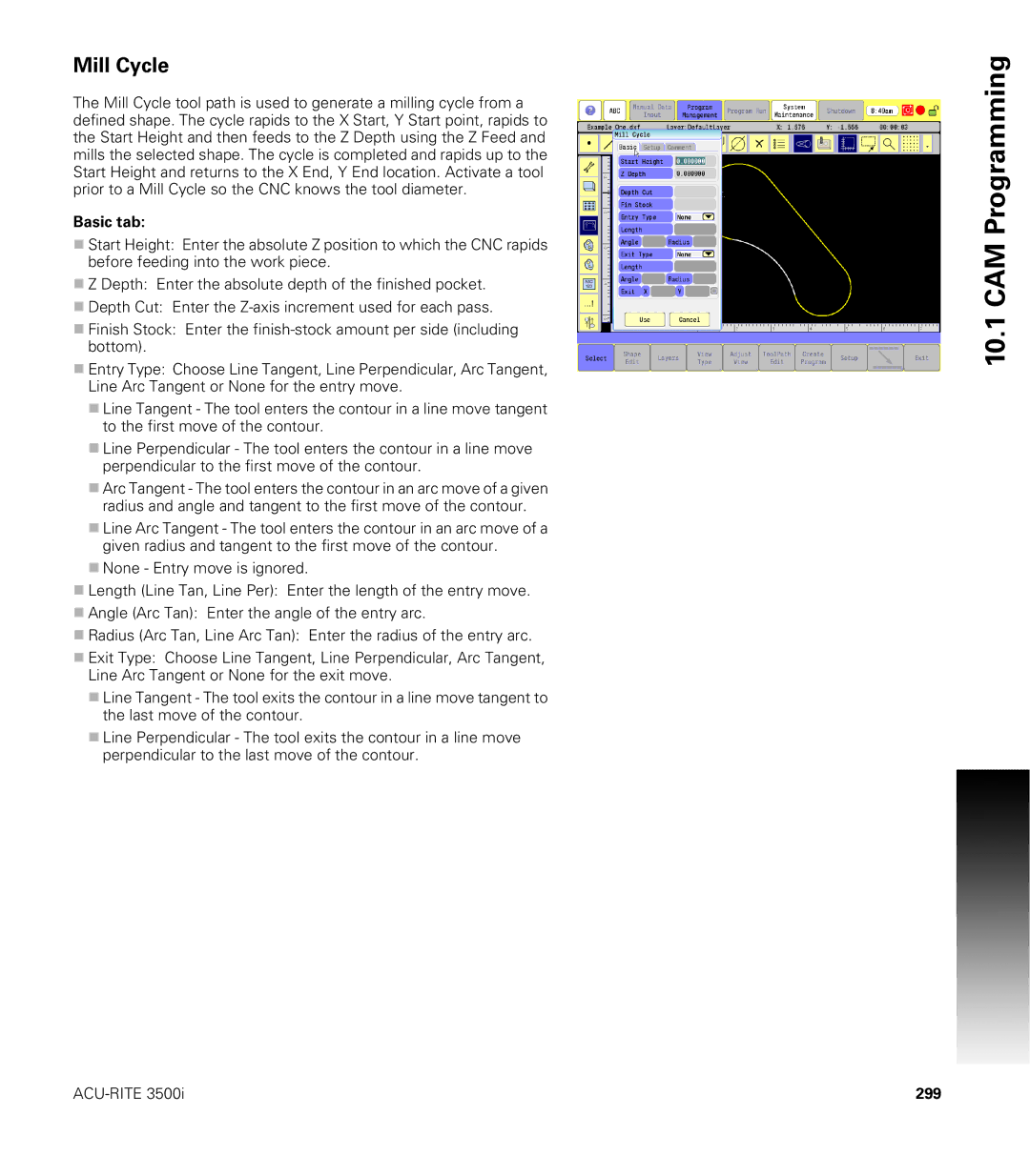 Acu-Rite CNC 3500i user manual Mill Cycle, 299 