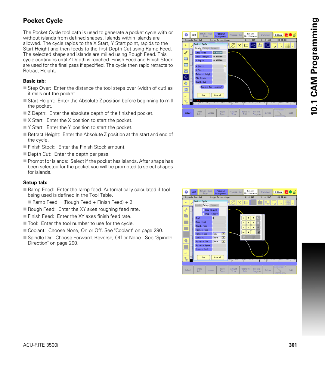 Acu-Rite CNC 3500i user manual Pocket Cycle, 301 