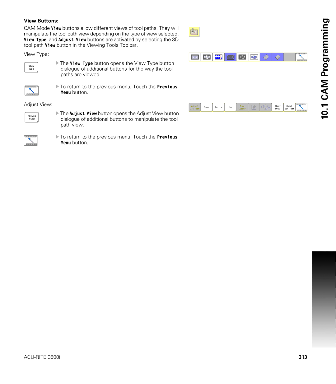 Acu-Rite CNC 3500i user manual View Buttons, 313 