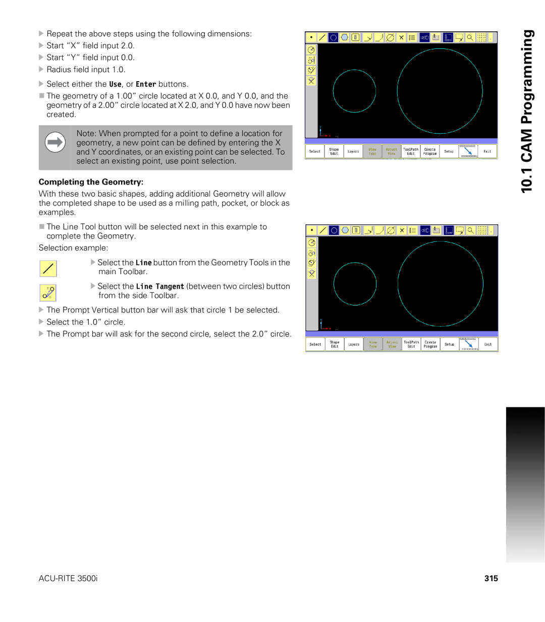 Acu-Rite CNC 3500i user manual Completing the Geometry, 315 