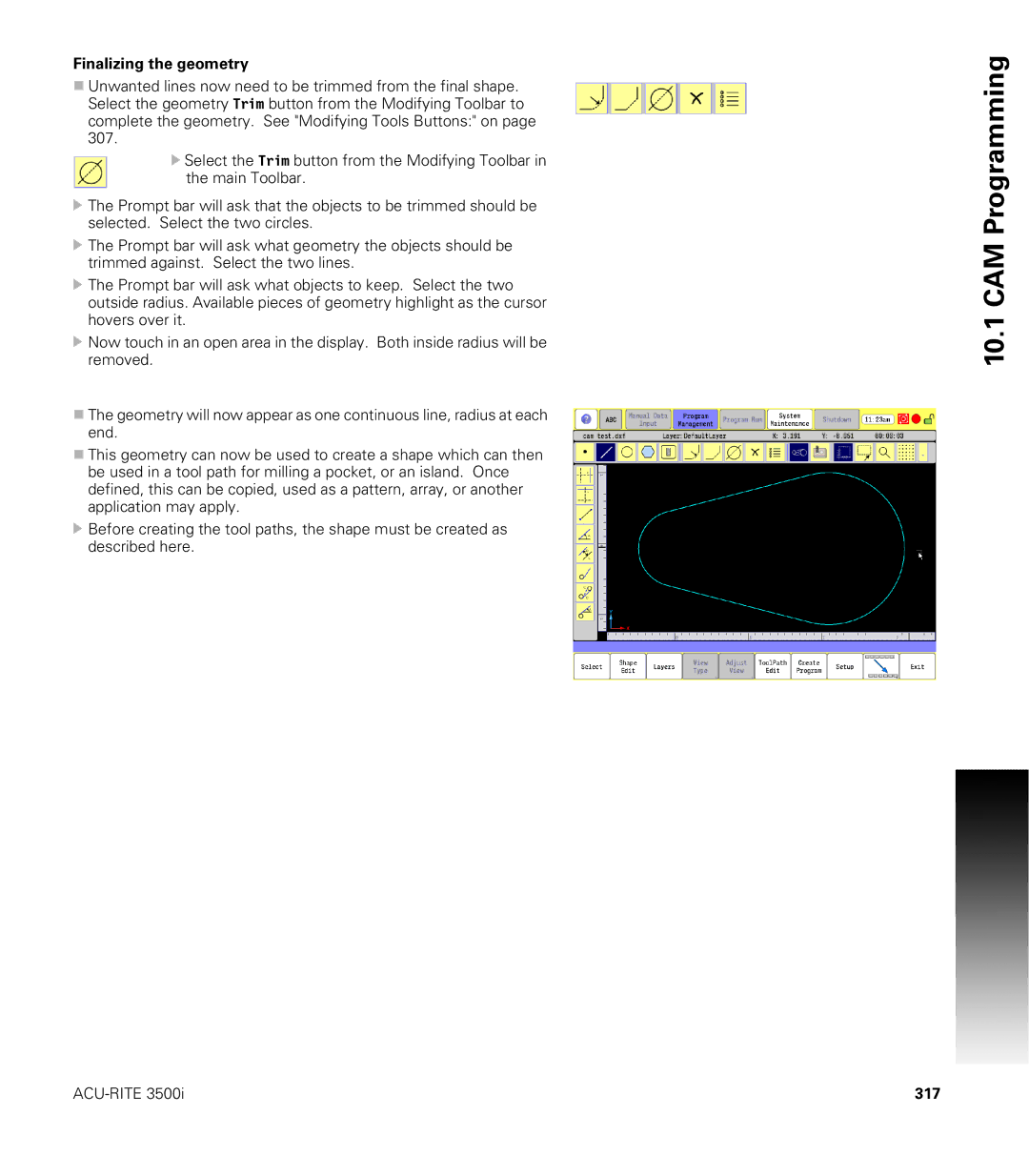 Acu-Rite CNC 3500i user manual Finalizing the geometry, 317 