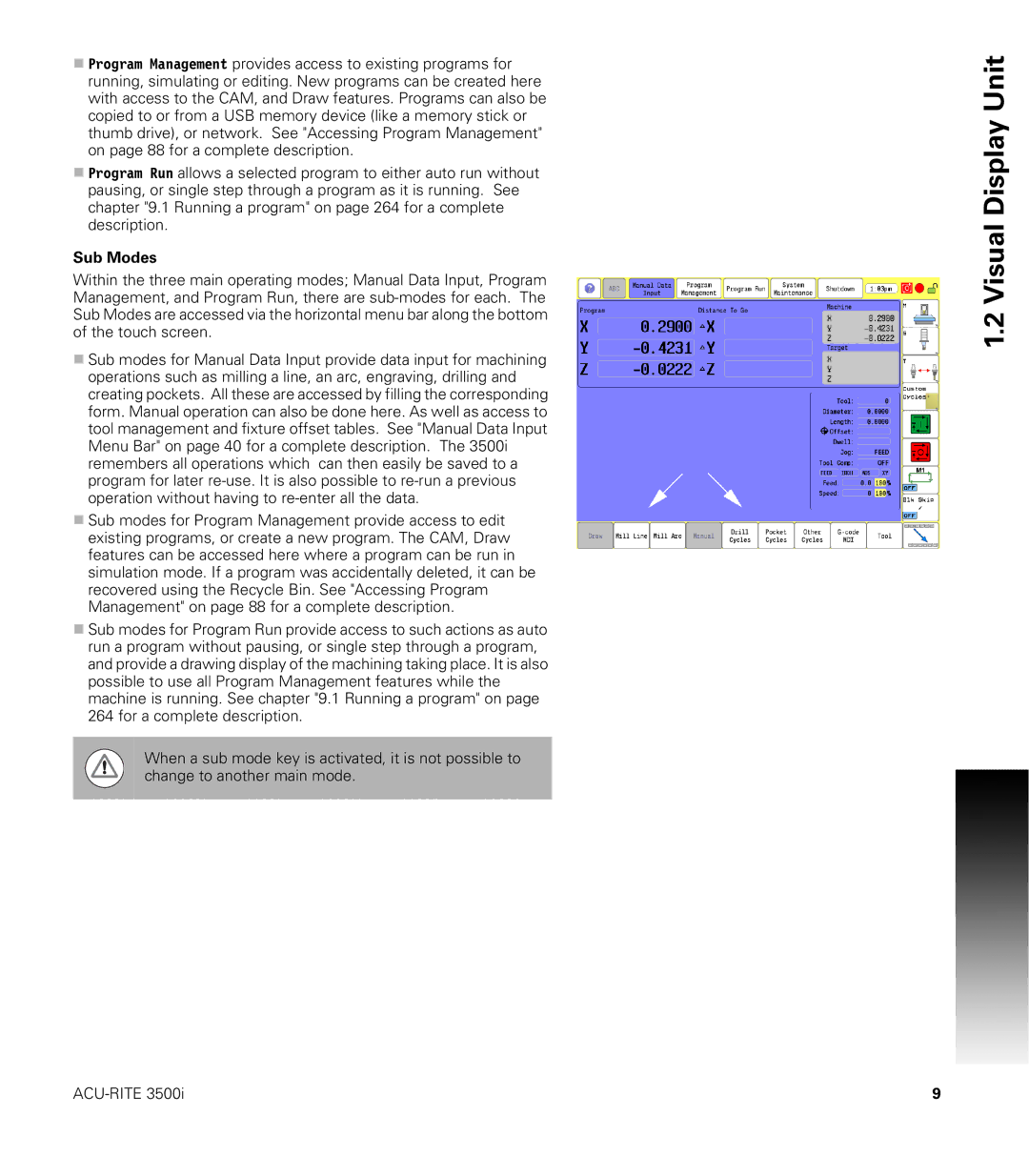 Acu-Rite CNC 3500i user manual Sub Modes 