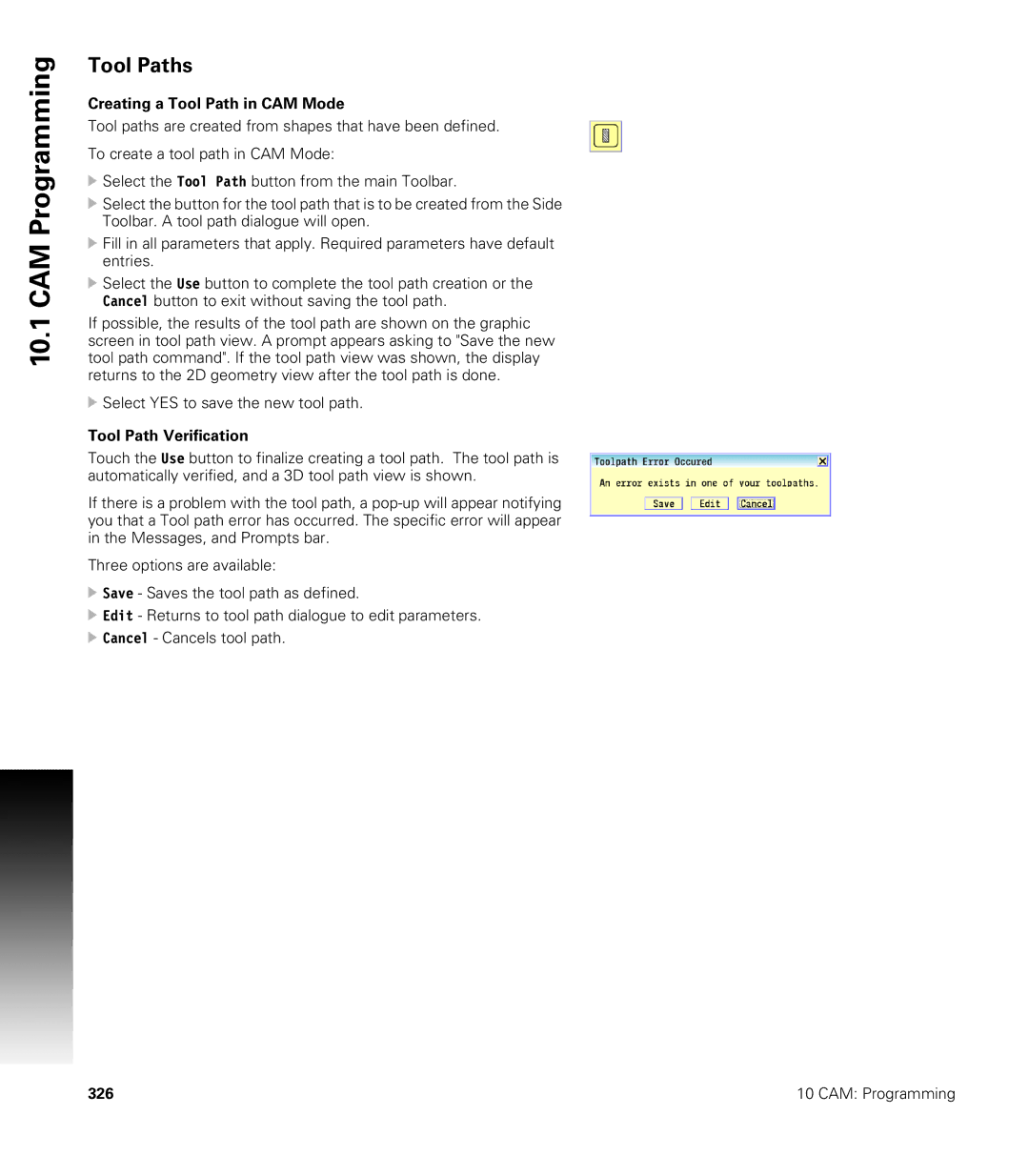 Acu-Rite CNC 3500i user manual Tool Paths, Creating a Tool Path in CAM Mode, Tool Path Verification 