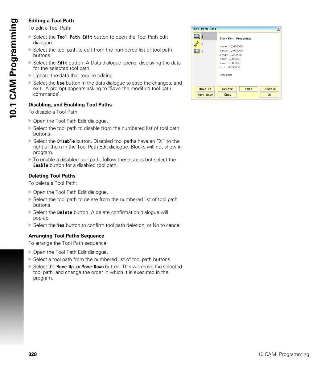 Acu-Rite CNC 3500i user manual Editing a Tool Path, Disabling, and Enabling Tool Paths, Deleting Tool Paths 