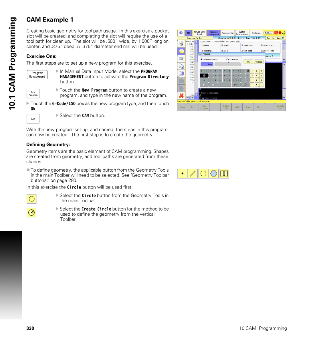 Acu-Rite CNC 3500i user manual CAM Example, Exercise One 