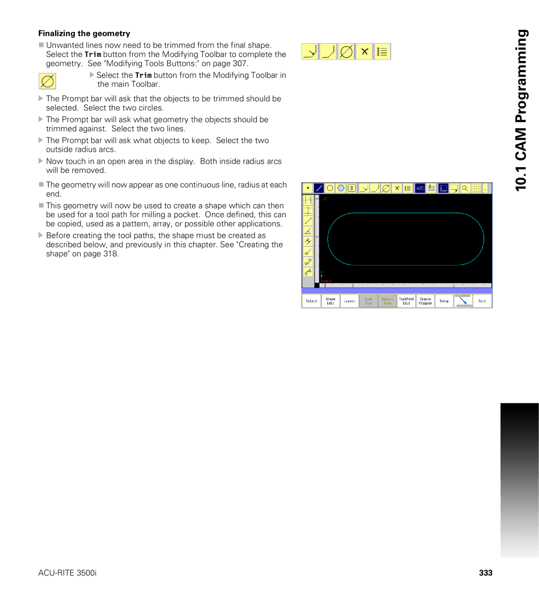 Acu-Rite CNC 3500i user manual Finalizing the geometry, 333 