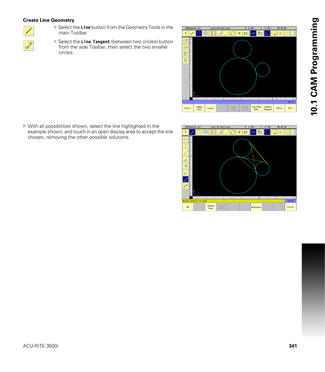 Acu-Rite CNC 3500i user manual Create Line Geometry, 341 