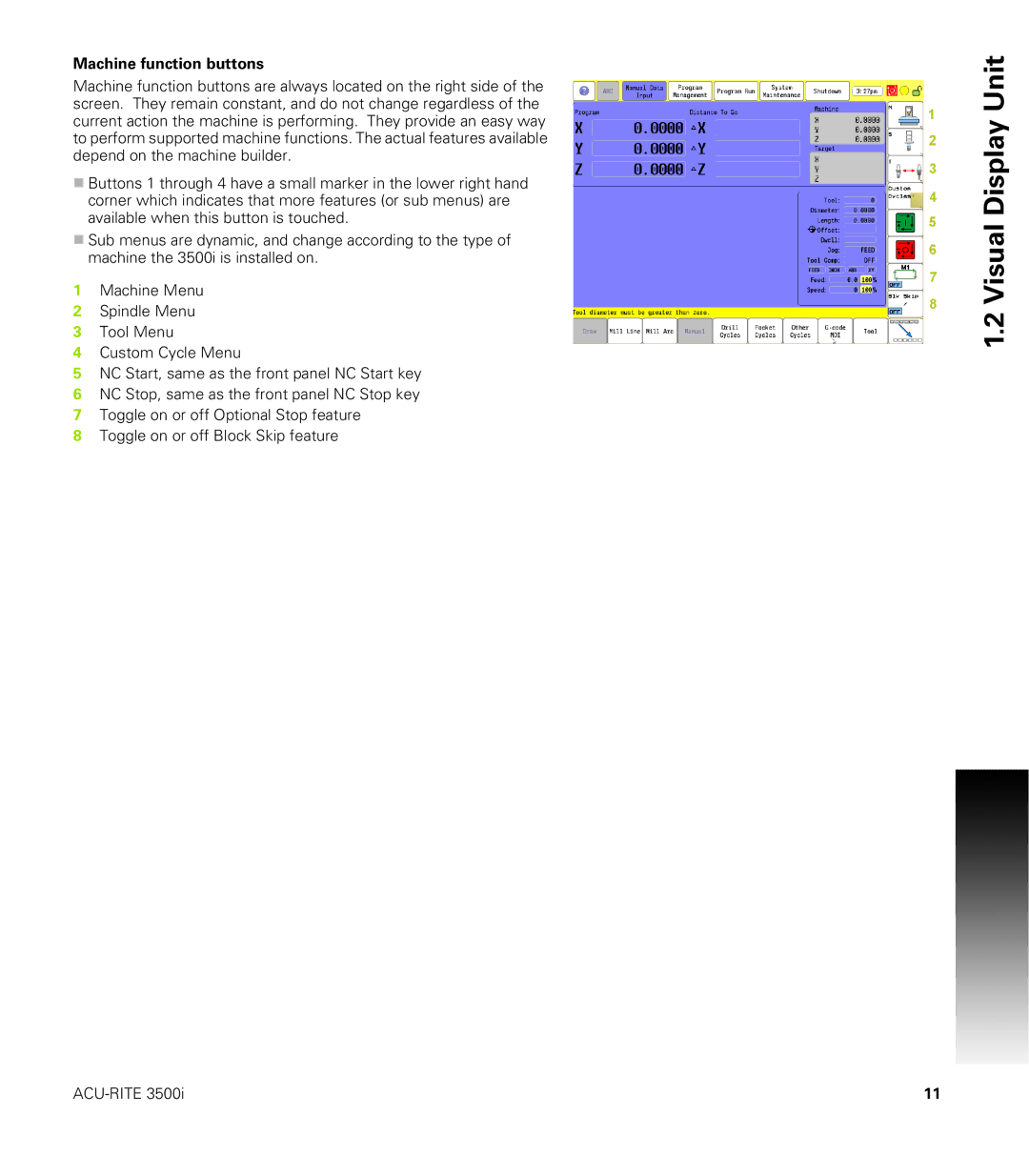 Acu-Rite CNC 3500i user manual Machine function buttons 