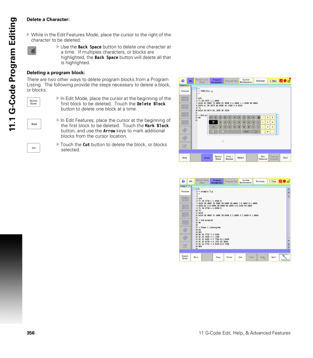 Acu-Rite CNC 3500i user manual Delete a Character, Deleting a program block 