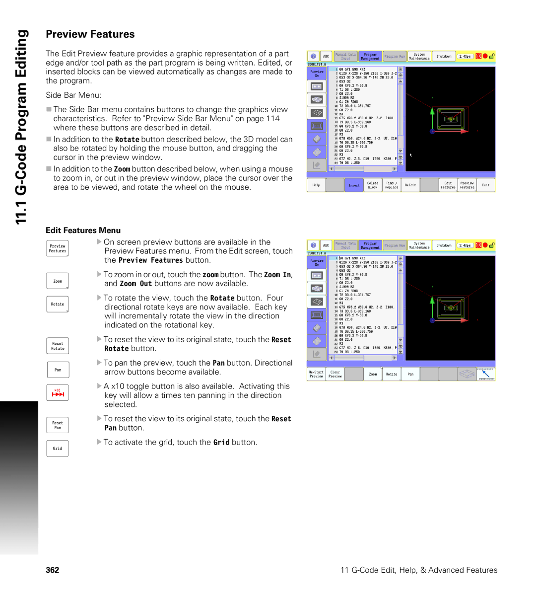 Acu-Rite CNC 3500i user manual Preview Features, Edit Features Menu 